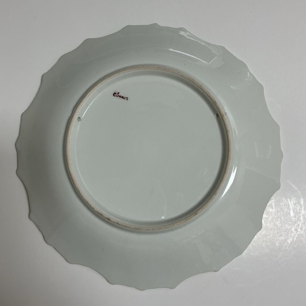 Antique Porcelain Cherries Plate Hand-Painted Green Scalloped Rim 8.5โ France - Picture 4 of 12